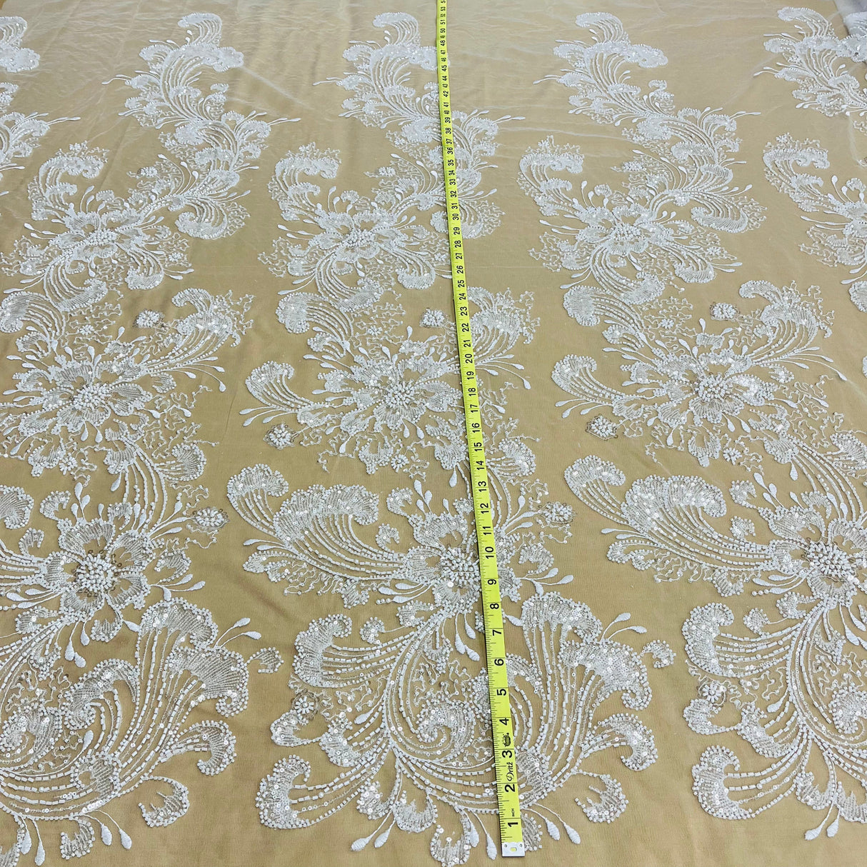 Beaded Lace Fabric on Polyester Net Mesh