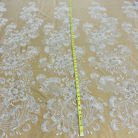 Beaded Lace Fabric on Polyester Net Mesh