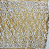 1 Yard Beaded & Sequined Lace Fabric, Ivory, Silver, and Blush