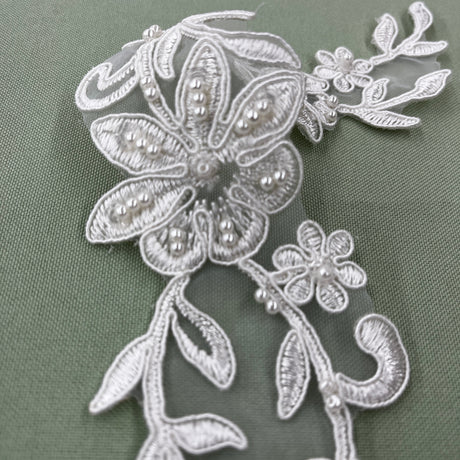 Beaded Corded Lace Applique Ivory