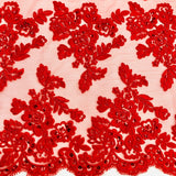 1 Yard Beaded and Corded Bridal Lace Fabric Embroidered on Polyester Net Mesh
