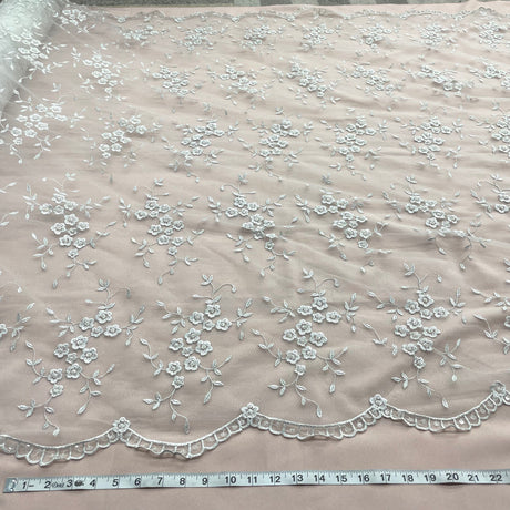 1 Yard - Beaded Lace Fabric Embroidered on 100% Polyester Net Mesh - Ivory - 52" | Lace USA - 41802W-BP