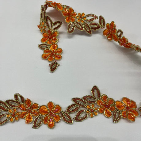 Beaded & Corded Lace Trimming Embroidered On 100% Polyester Net Fabric - 1.5" Width, Multiple Colors (1 Yard)