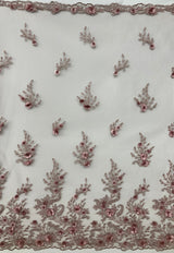 Beaded 3D Floral Lace Polyester Fabric - Black, Dusty Rose, Vanilla, 51" Width (1 Yard)