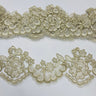 Corded Lace Trimming Embroidered On 100 Percent Polyester Net Mesh Fabric - Black, Gold Antique, Gold Metallic, Ivory With Silver Cording, Ivory, Red, Silver Metallic, White With Silver Cording, White, 3.5" Width (1 Yard)