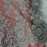 1 Yard Beaded Corded Bridal Lace Fabric Embroidered on 100% Polyester Net Mesh White