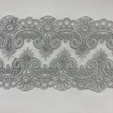 Corded Double Sided Lace Trimming Polyester Fabric - Embroidered Net Mesh, 6.5" Width (1 Yard)