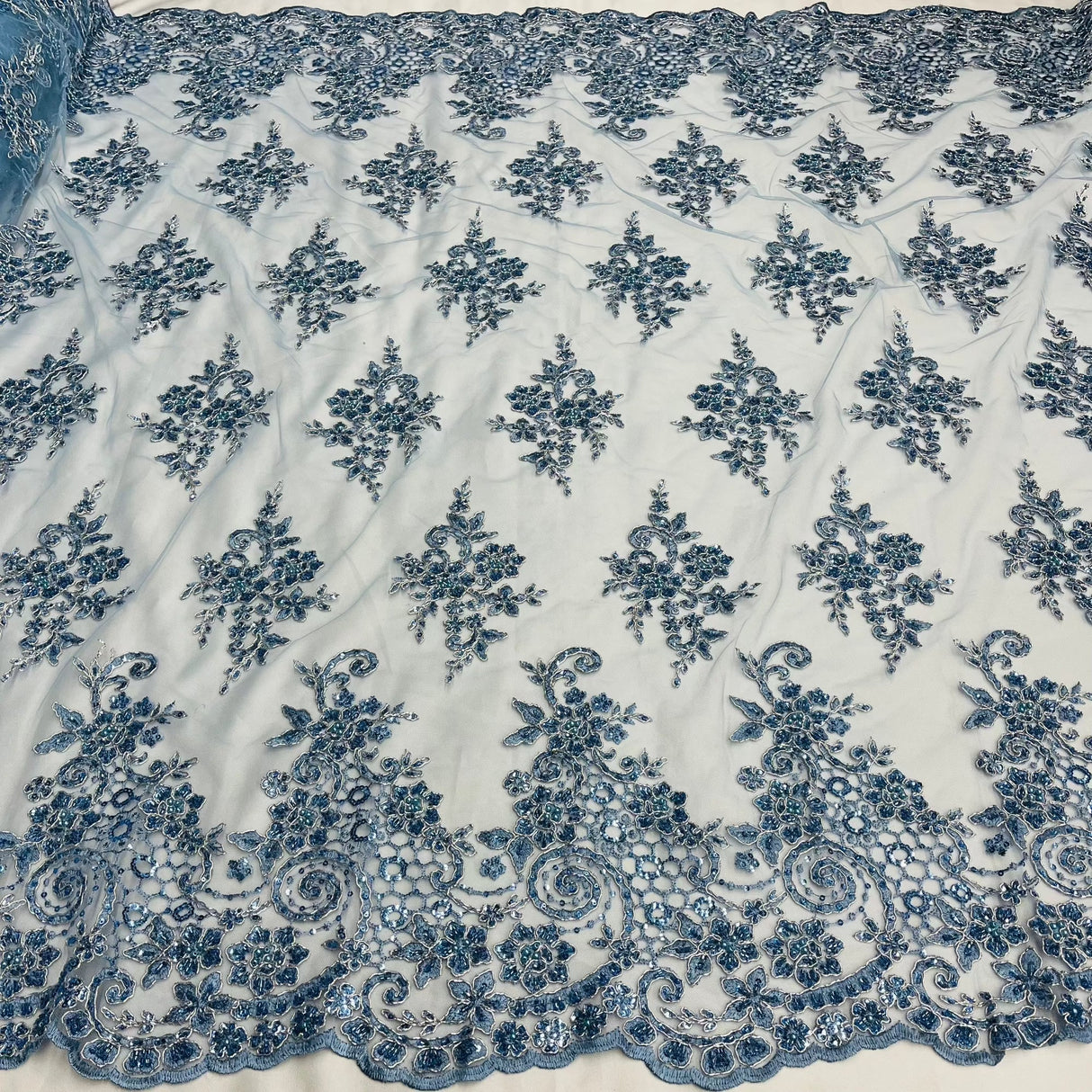 Beaded Corded Bridal Lace Mesh