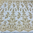 Ethereal Elegance Beaded Corded Bridal Embroidered Lace Polyester Fabric - White, Gold, Ivory, Silver, Rose Gold, 54" Width (1 Yard)