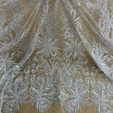1 Yard Beaded Lace Fabric Embroidered With Fuzzy Thread on 100% Polyester Net Mesh