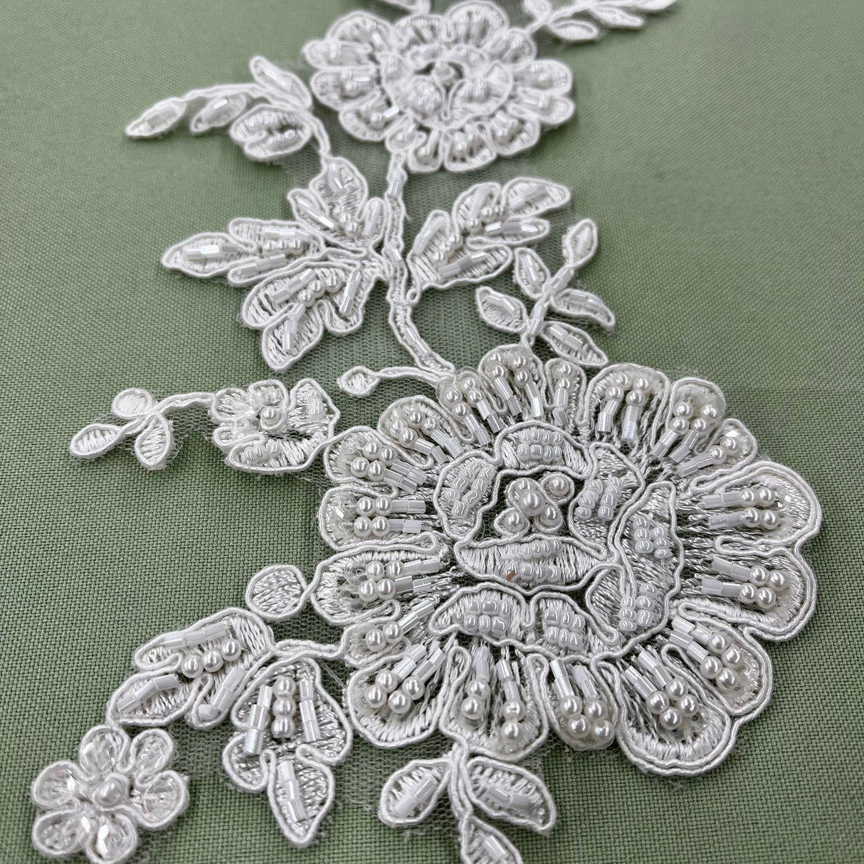 Beaded Corded Floral Lace Applique 100% Polyester Net Mesh