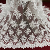 1 Yard Elegant Beaded and Corded Bridal Lace Fabric Embroidered on Polyester Net Mesh