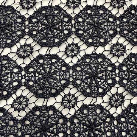 Embroidered Floral Lace Navy Mesh