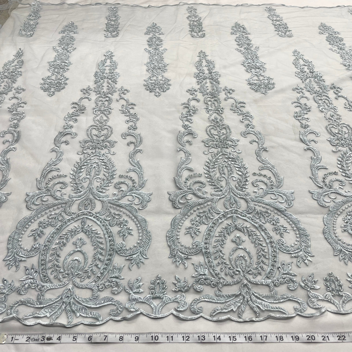 Beaded Lace Fabric on Polyester Net Mesh 54"