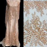 Beaded Sequined Lace Fabric on Polyester Net Mesh