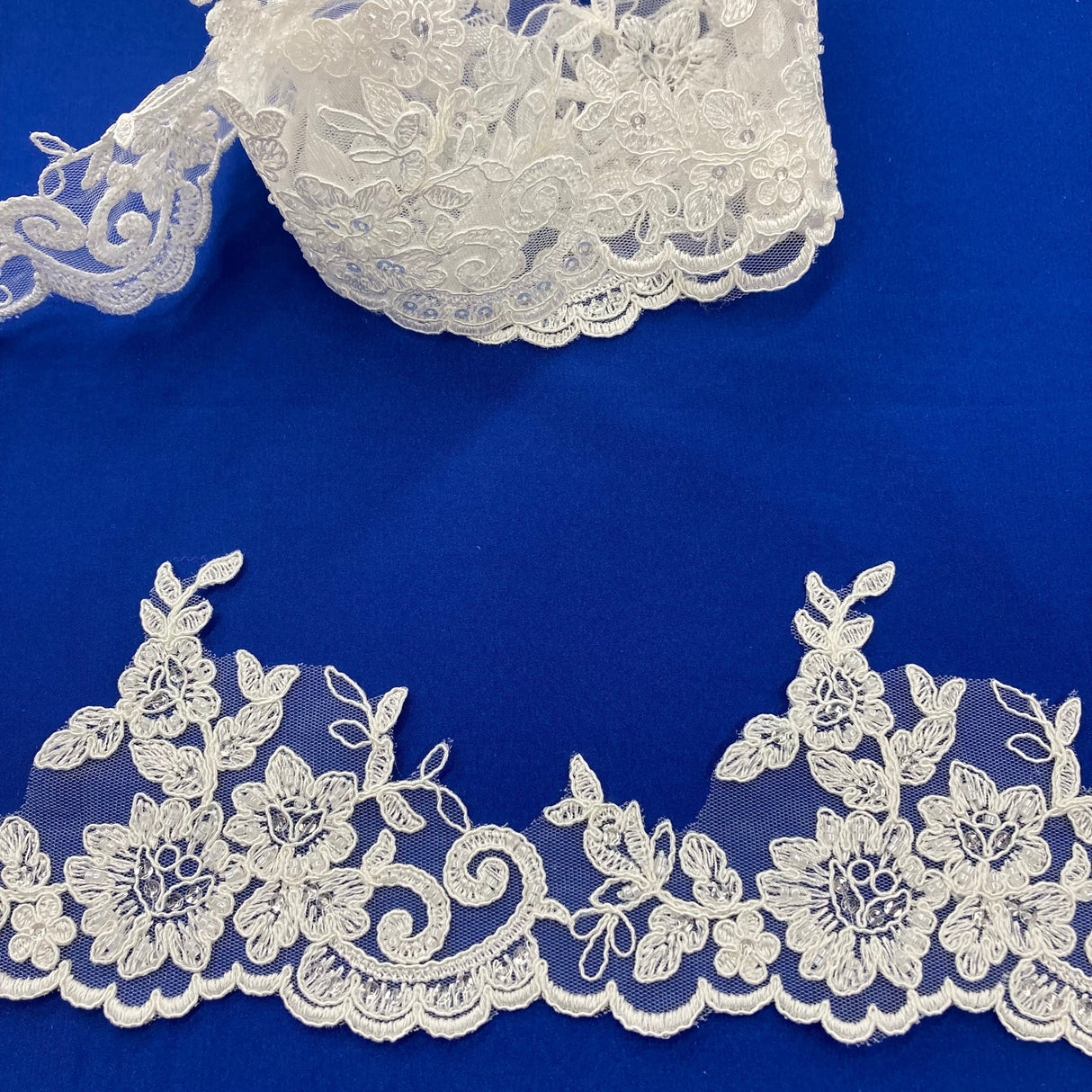 Beaded Corded Lace Trim on Polyester Net Mesh
