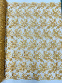 Estrella Corded Flowers Embroider With Sequins Mesh Lace Fabric - Floral Embroidered, Double Scallop, 50-54" Width, 36" Length (1 Yard)