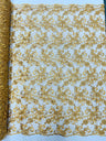 Estrella Corded Flowers Embroider With Sequins Mesh Lace Fabric - Floral Embroidered, Double Scallop, 50-54" Width, 36" Length (1 Yard)