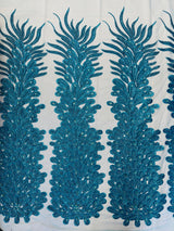 New Vegas Heavy Beaded Feather Design Embroidery Mesh Fabric - Beaded Feather Design, 11" Width, 50" Length (1 Panel)