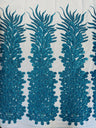 New Vegas Heavy Beaded Feather Design Embroidery Mesh Fabric - Beaded Feather Design, 11" Width, 50" Length (1 Panel)