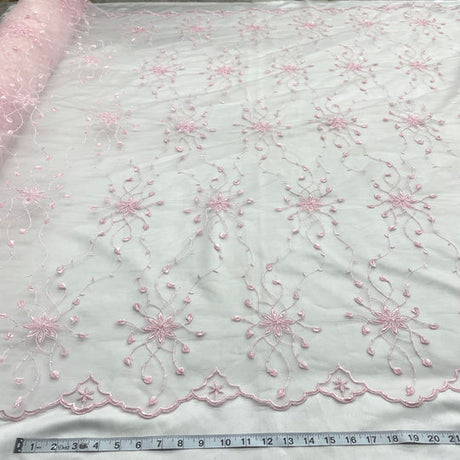 1 Yard Beaded Lace Fabric Embroidered 100 Percent Polyester Net Mesh 50 inch Width