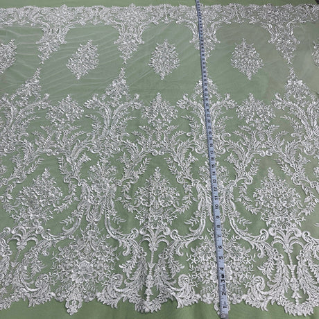 1 Yard Corded Bridal Lace Fabric Embroidered on Polyester Net Mesh
