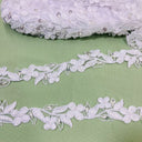 Beaded Corded Lace Trimming Embroidered On 100 Percent Polyester Fabric - Black On Organza, 1.5" Wide (1 Yard)