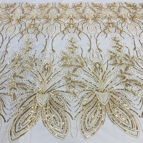 1 Yard Exquisite Beaded Lace Fabric Embroidered on 100% Polyester Net Mesh