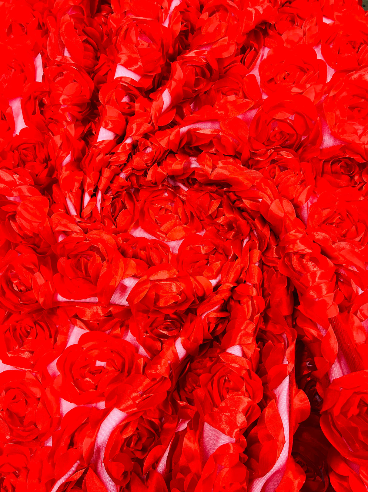 3D Roses On A Mesh Fabric - 54" Width, Color Options (1 Yard)