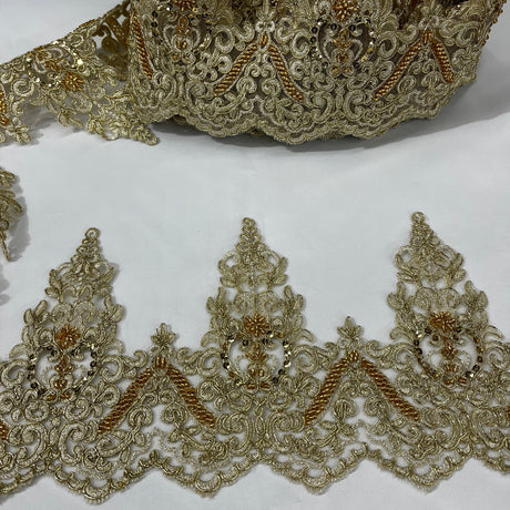 Beaded Corded Lace Trim on Polyester Organza 6"