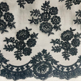 Beaded Corded Bridal Lace Black