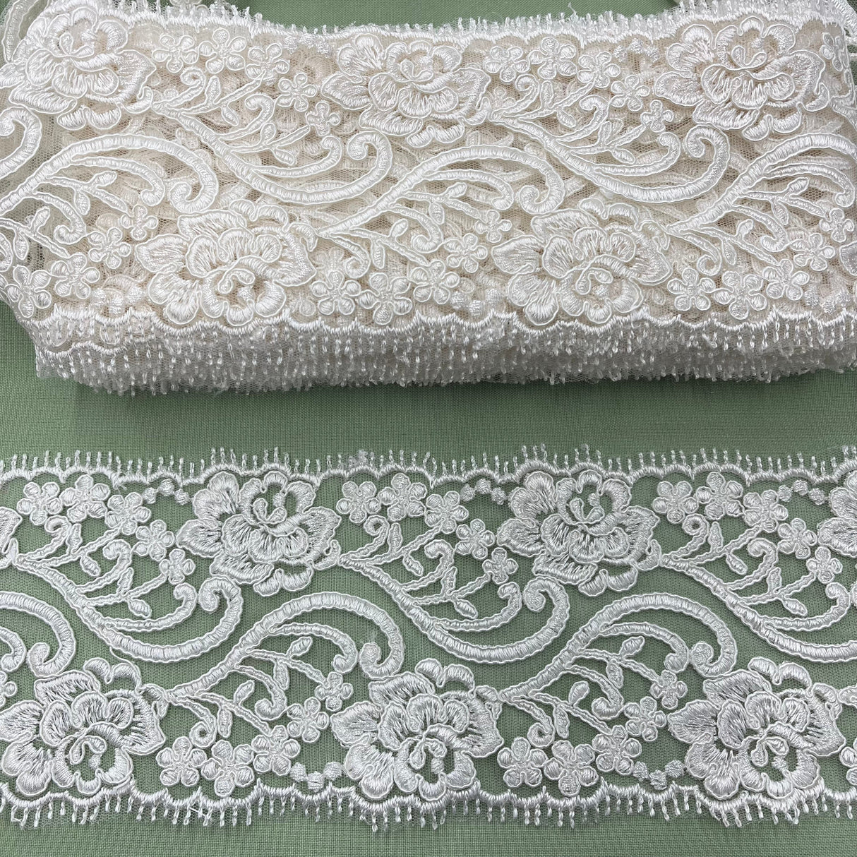 Corded Embroidered Lace Trim 4" Double-Sided