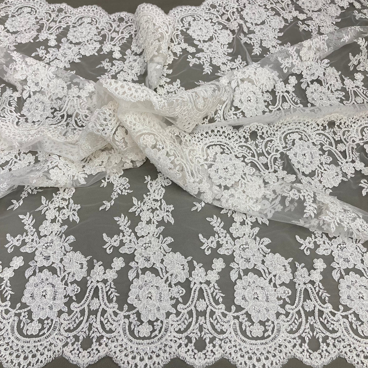 Beaded Corded Bridal Lace Fabric 48" Wide