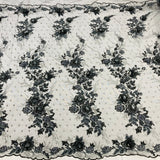 Beaded 3D Floral Lace Polyester Fabric - Embroidered Net Mesh, 50" Width, Purple, Gold, Royal, Red (1 Yard)