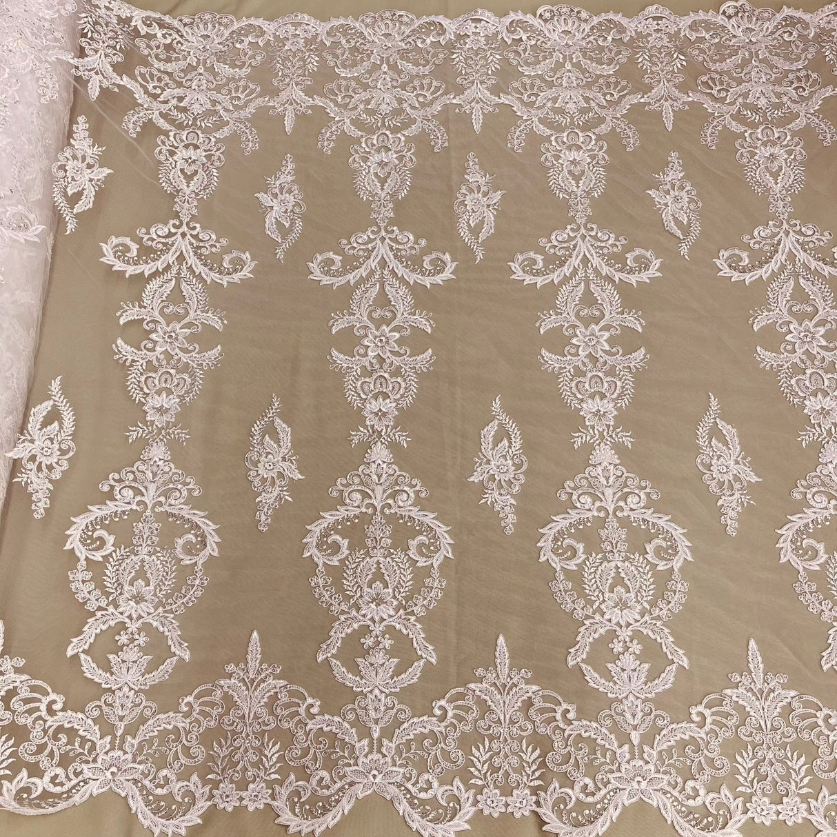 Beaded Corded Bridal Lace White Ivory