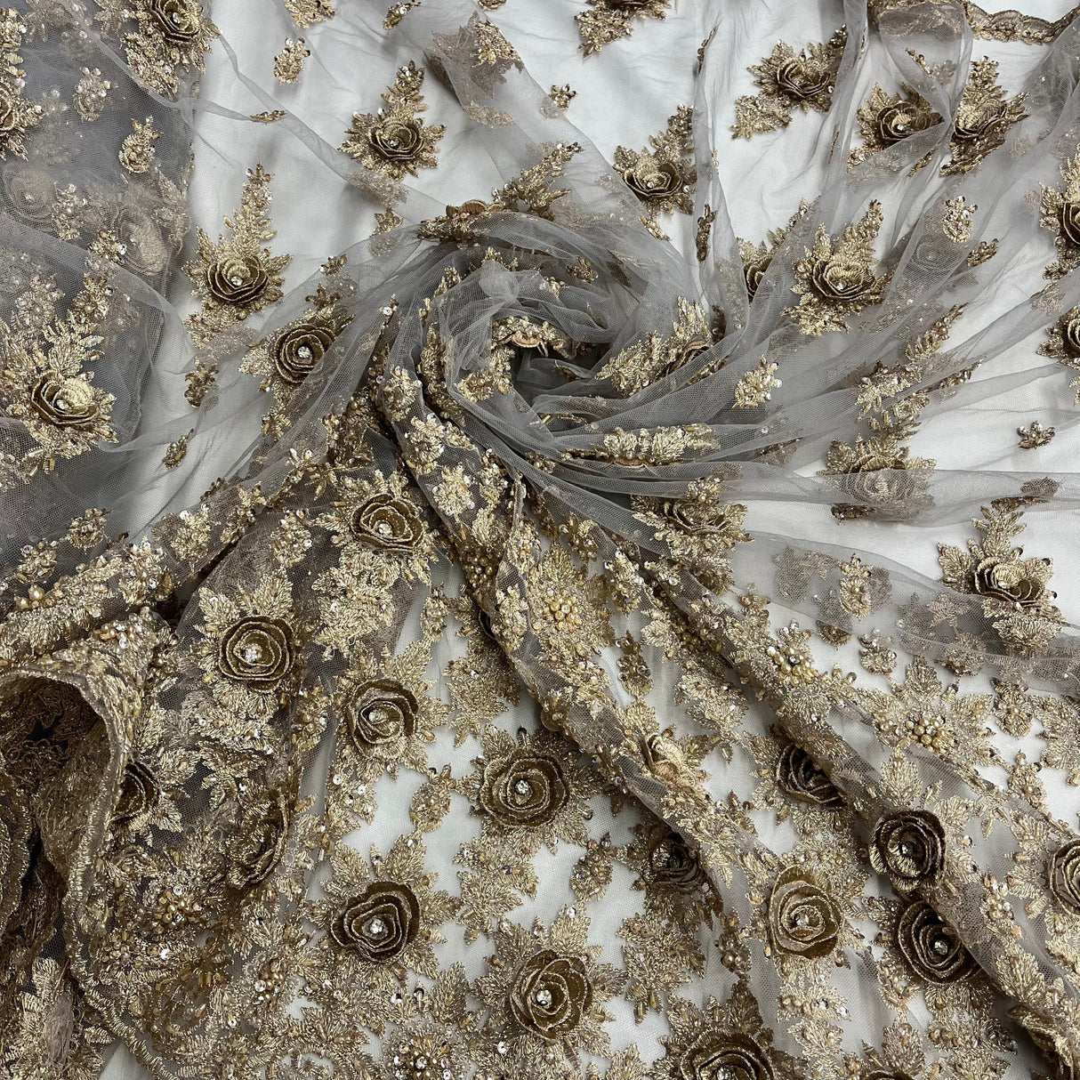 Beaded 3D Floral Lace Fabric 54"