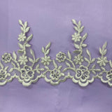 Beaded Corded Lace Trim on Polyester Mesh, 5.5"