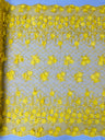 Lia 3D Floral Design Lace Fabric - Beaded Mesh, Double Scallop, 54" Width (1 Yard)