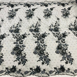 1 Yard Stunning Beaded 3D Floral Lace Fabric Embroidered on Polyester Net Mesh