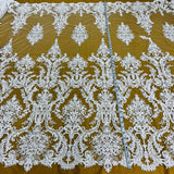 1 Yard Exquisite Bridal Lace Fabric Embroidered on 100% Polyester Net Mesh White