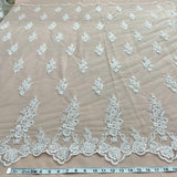 1 Yard Beaded Corded Bridal Lace Fabric Embroidered on Polyester Net Mesh 52 Inch Width