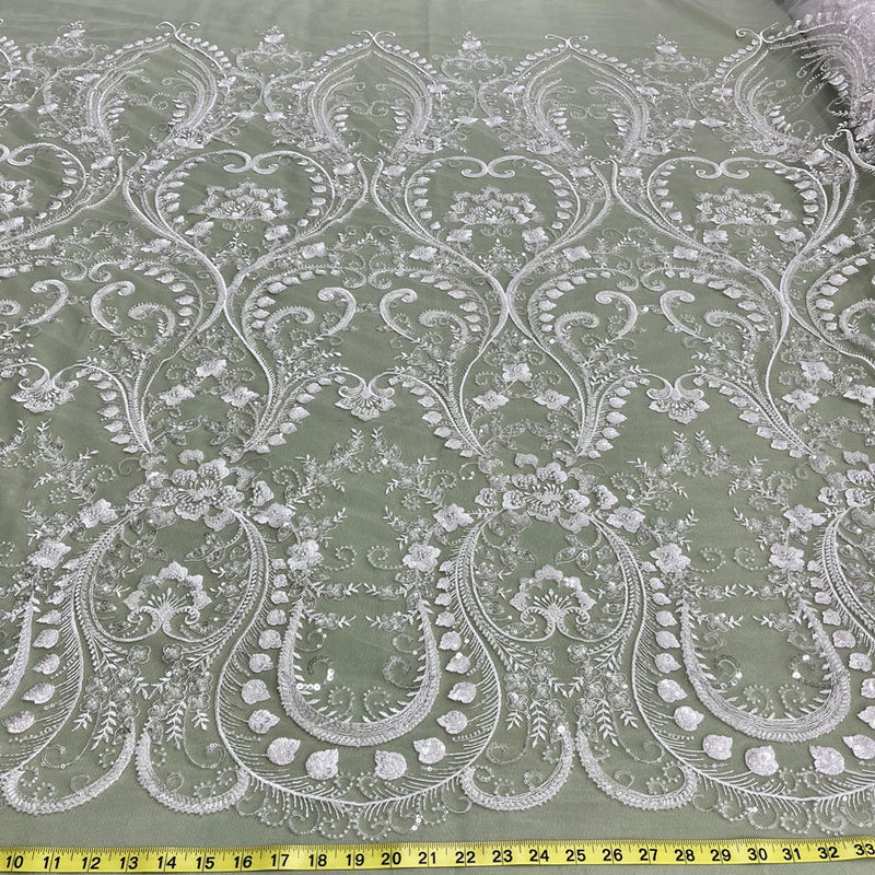 1 Yard Beaded Lace Fabric Embroidered on 100% Polyester Net Mesh