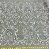1 Yard Beaded Lace Fabric Embroidered on 100% Polyester Net Mesh