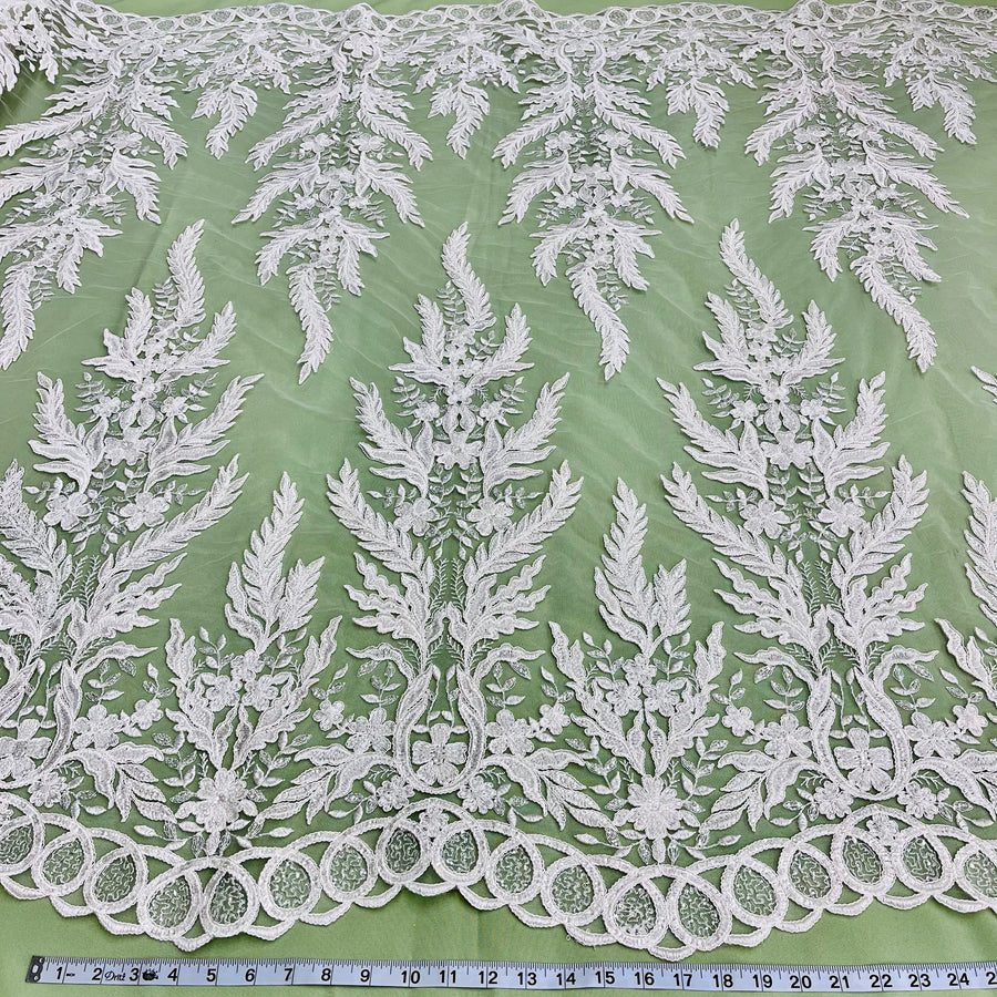 1 Yard Ivory Exquisite Bridal Elegance: Beaded & Corded Embroidered Lace Fabric | Lace USA - 97221W-HB - 51" Width