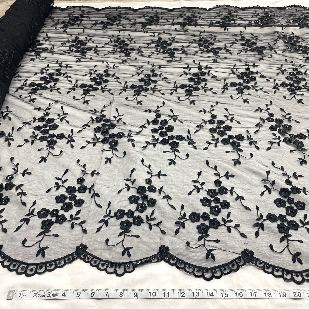 Beaded Lace Fabric on Polyester Net Mesh