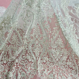 1 Yard Beaded Lace Fabric Embroidered on 100% Polyester Net Mesh | Ivory