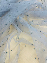 Glitter Mesh Fabric with Scattered Rhinestones