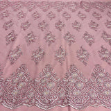 1 Yard Regal Beaded and Corded Lace Fabric with Scallops Embroidered on Polyester Net Mesh