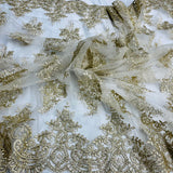 1 Yard Luxurious Corded Embroidered Bridal Lace Fabric for Couture Dresses White