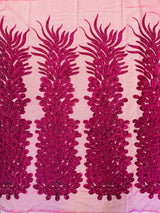 New Vegas Heavy Beaded Feather Design Embroidery Mesh Fabric - Beaded Feather Design, 11" Width, 50" Length (1 Panel)